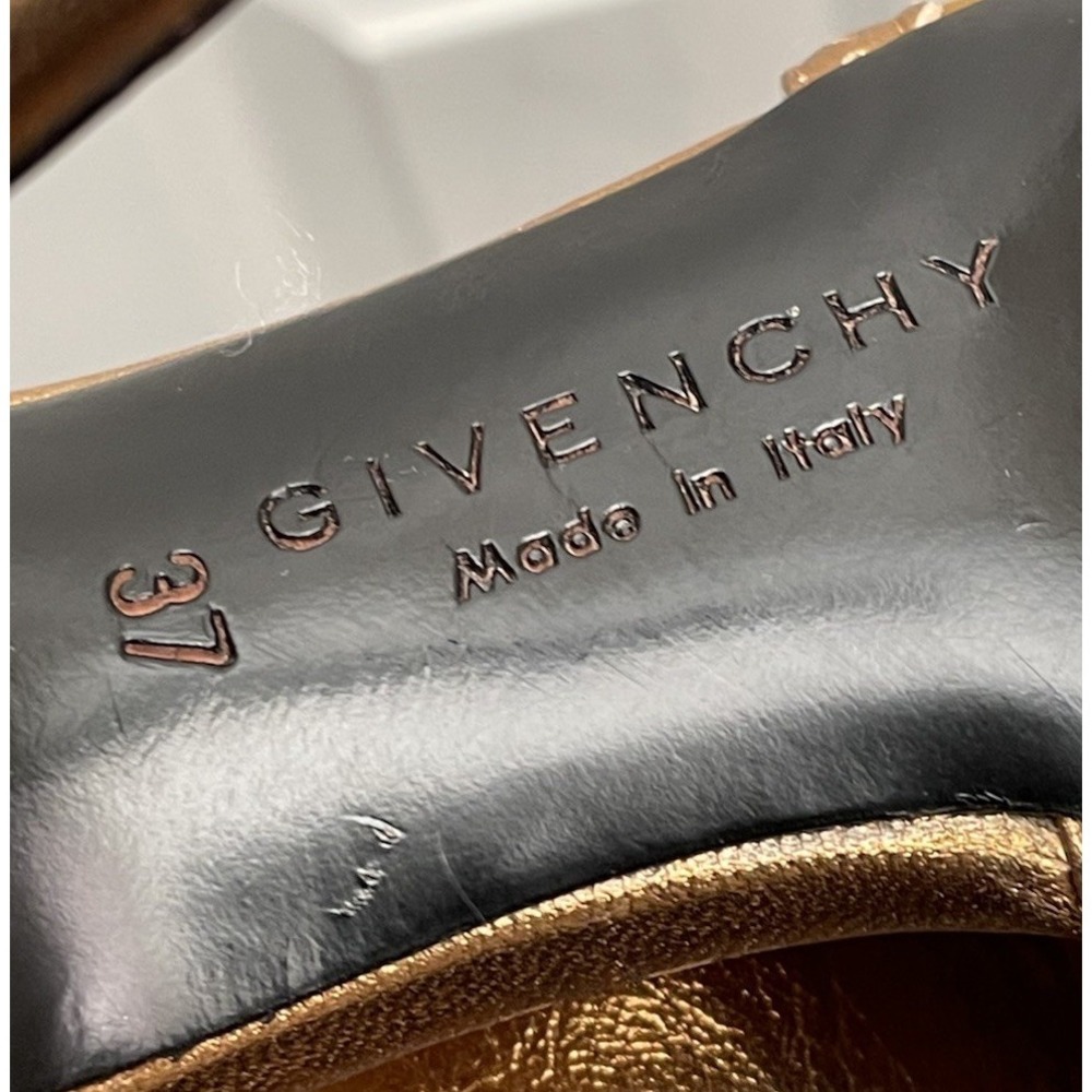 $870 Givenchy gold metallic leather t-strap high-heeled sandals MADE IN ITALY 37 - Picture 3 of 10